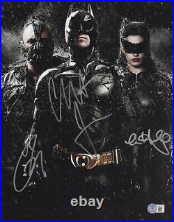 Christian Bale Anne Hathaway Tom Hardy The Dark Knight Signed 11x14 Photo Bas