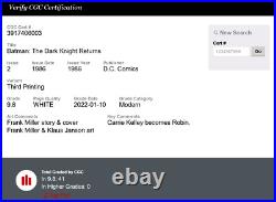 DC (1986) Batman The Dark Knight Returns #2 Third Print CGC 9.8