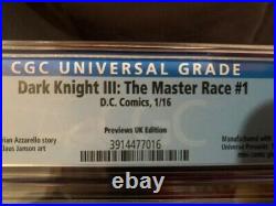 Dark Knight 3 The Master Race #! Uk Edition Jock Variant Frank Miller 1/2016